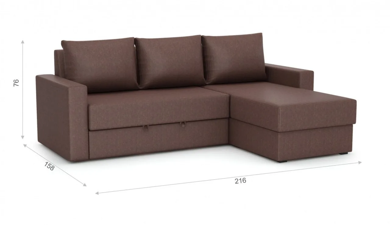 Угловой диван-кровать Лео 216х158х76см в ткани Savana chocolate и savana grey — фото 1